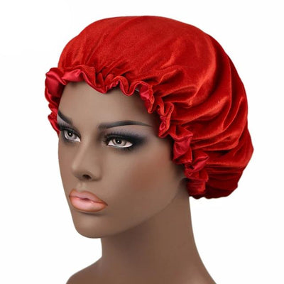 Red Satin Lined Velvet Bonnet - Taelor Boutique
