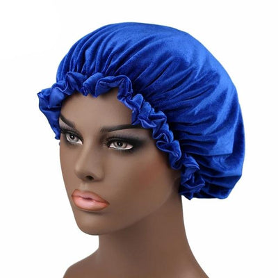 Royal Blue Satin Lined Velvet Bonnet - Taelor Boutique