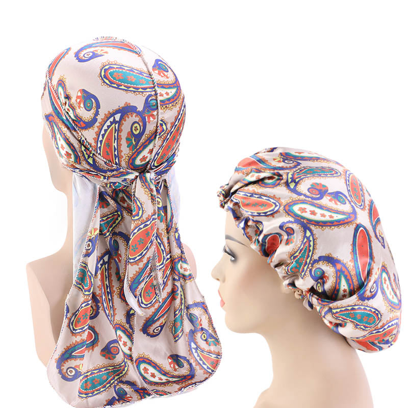 Paisley White Printing Silky and Satin Design Bonnets and Durag