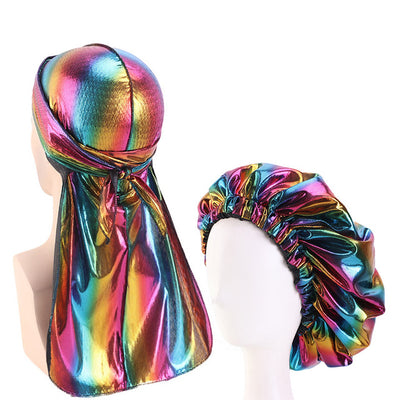 Multicolour #2 Shiny Durag & Extra Large Bonnet Set - Taelor Boutique