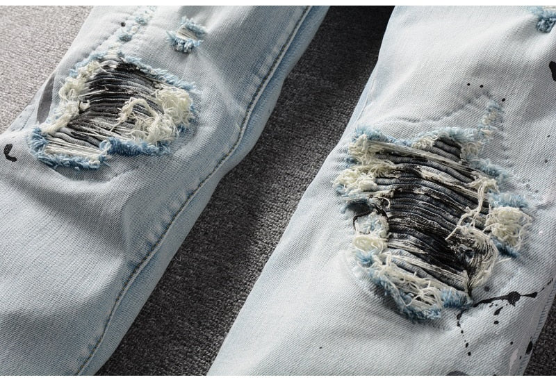 Men Paint Splatter Black Pleated Patchwork Jeans – Taelor Boutique