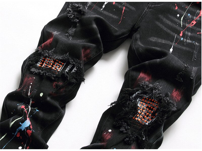 Black Bandana Distressed Patchwork Ripped Jeans