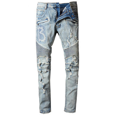 Light Blue Distressed Biker Jeans - Taelor Boutique