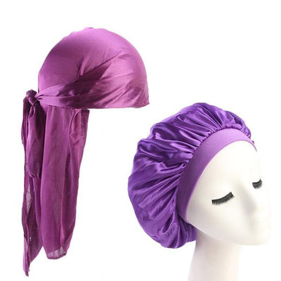 Purple Silk Durag & Wide Band Bonnet Set - Taelor Boutique