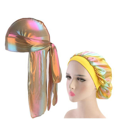 Multicolour #5 Shiny Silk Durag & Bonnet Set - Taelor Boutique