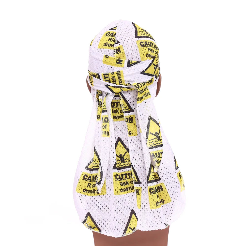 White Caution Mesh Durag