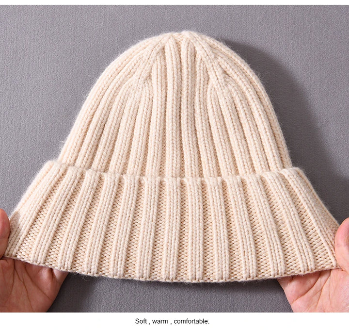 Beige Chunky Knitted Satin Lined Beanie