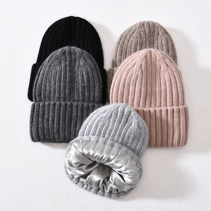 Blush Pink Chunky Knitted Satin Lined Beanie