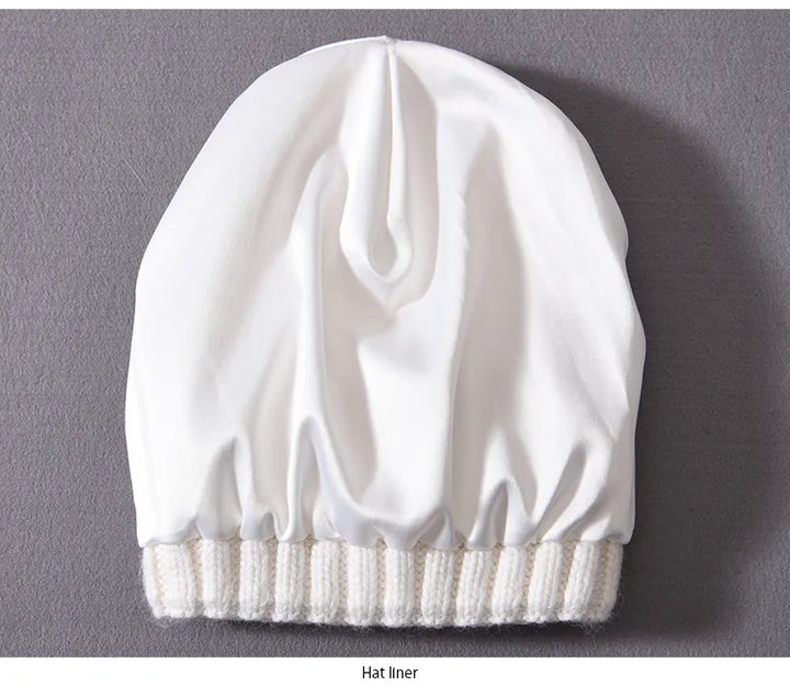 White Chunky Knitted Satin Lined Beanie