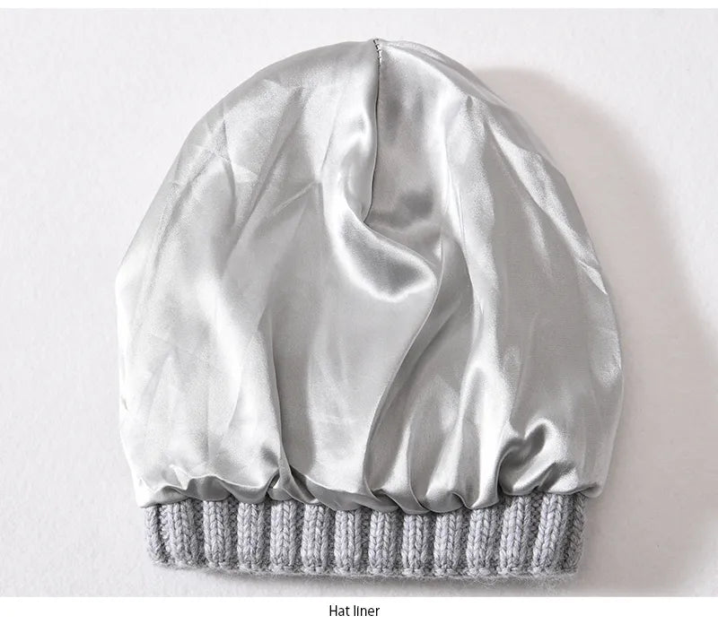 Light Grey Chunky Knitted Satin Lined Beanie