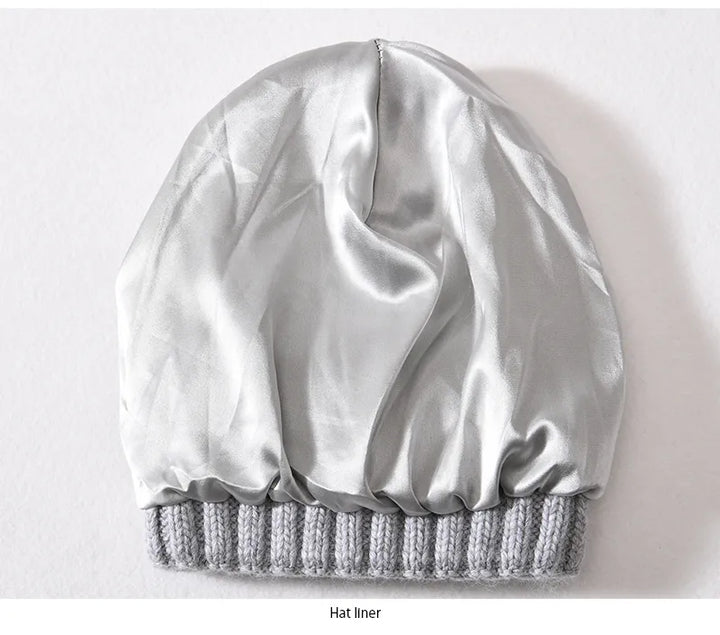 Light Grey Chunky Knitted Satin Lined Beanie