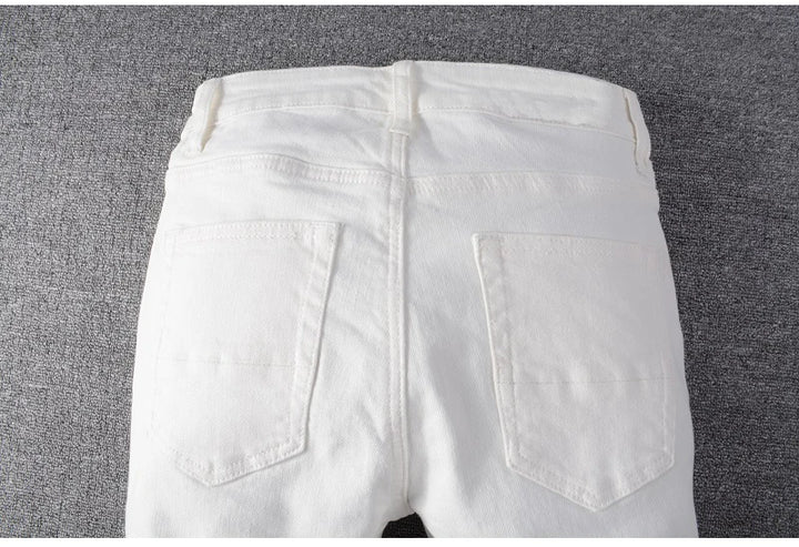 White On White Crystal Distressed Jeans