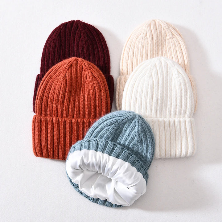Brick Red Chunky Knitted Satin Lined Beanie