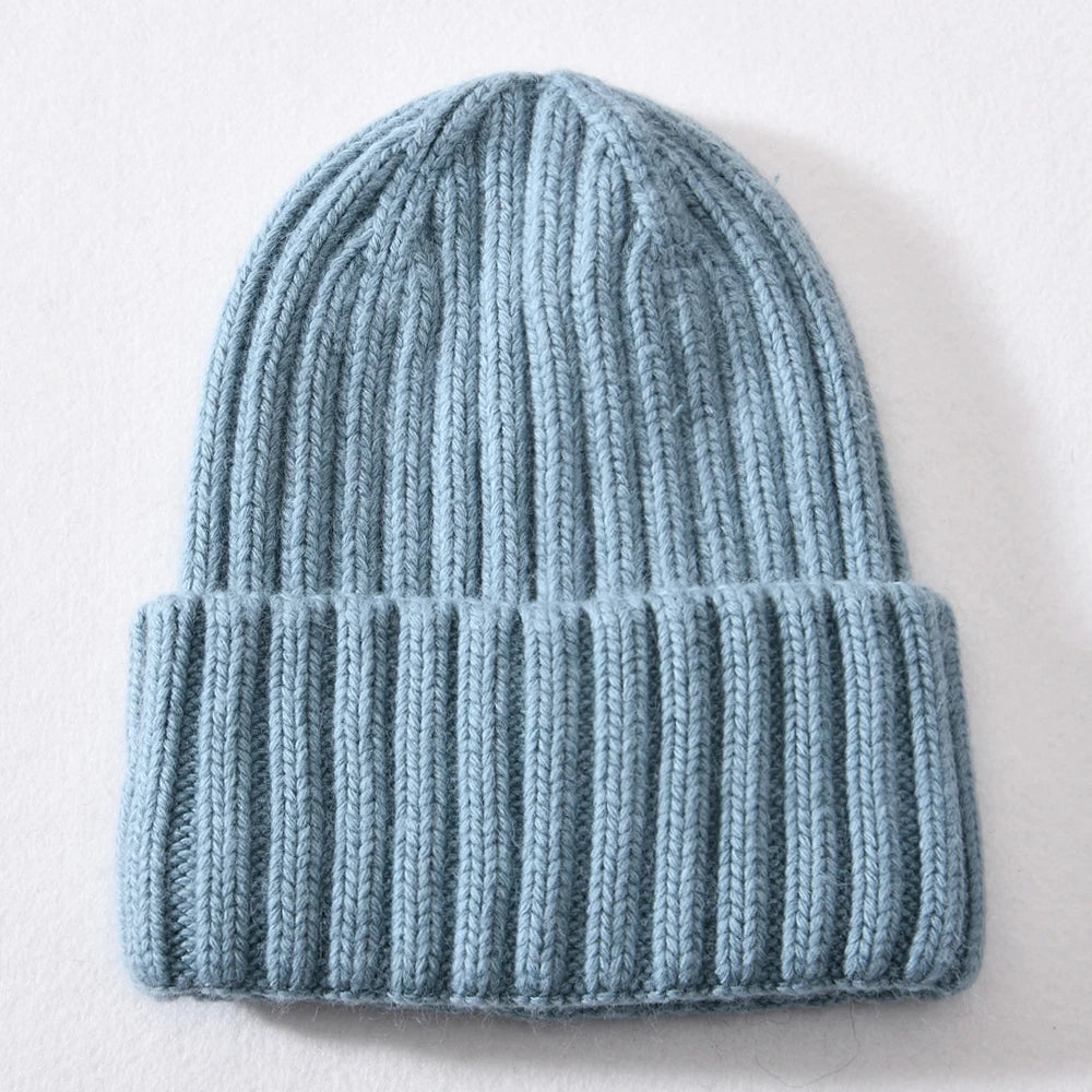 Blue Chunky Knitted Satin Lined Beanie