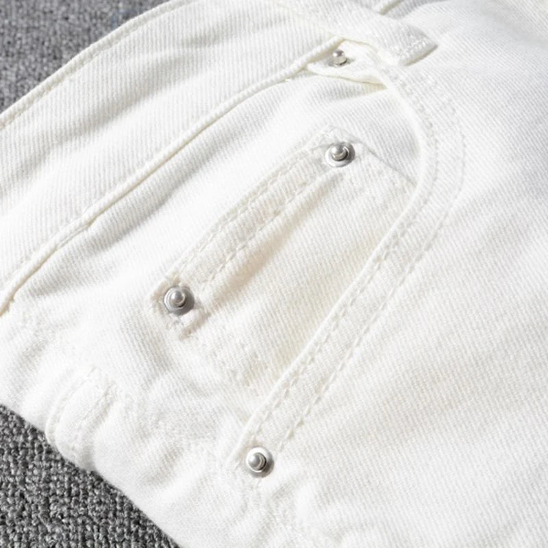 White On White Crystal Distressed Jeans