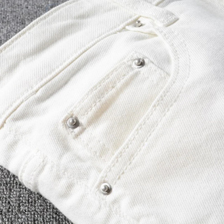 White On White Crystal Distressed Jeans