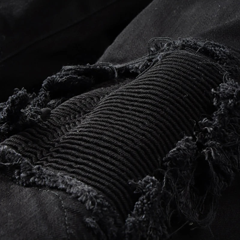 Black Ribbed Patchwork Distressed Jeans