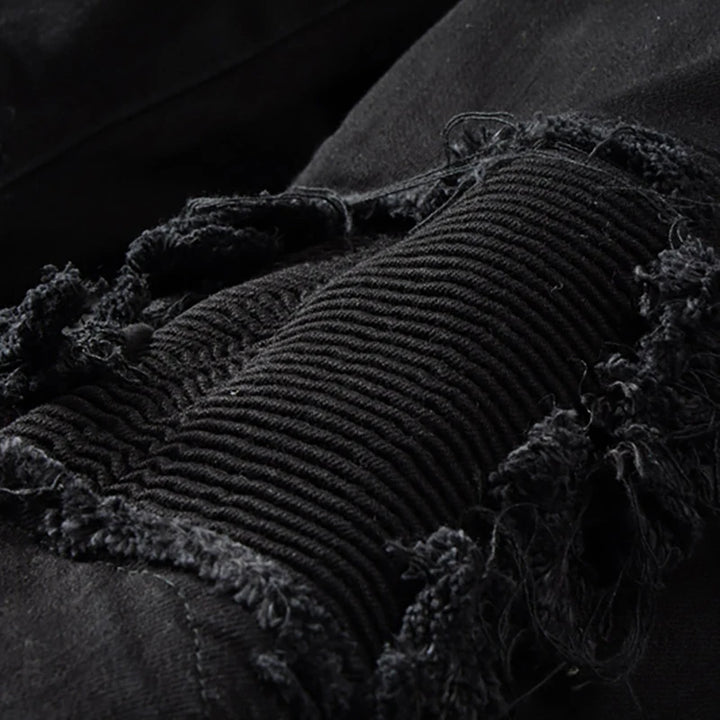 Black Ribbed Patchwork Distressed Jeans