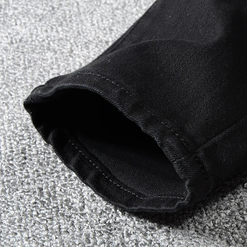 Black Ribbed Patchwork Distressed Jeans
