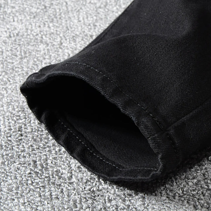 Black Ribbed Patchwork Distressed Jeans