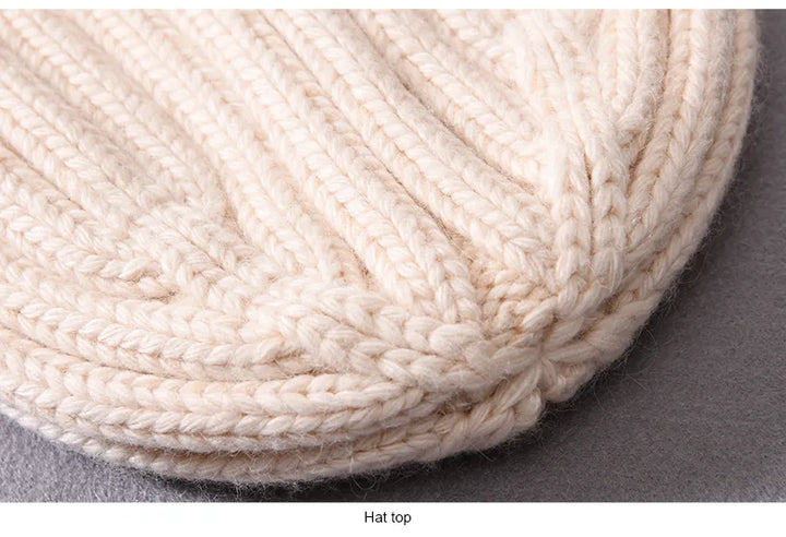 Beige Chunky Knitted Satin Lined Beanie