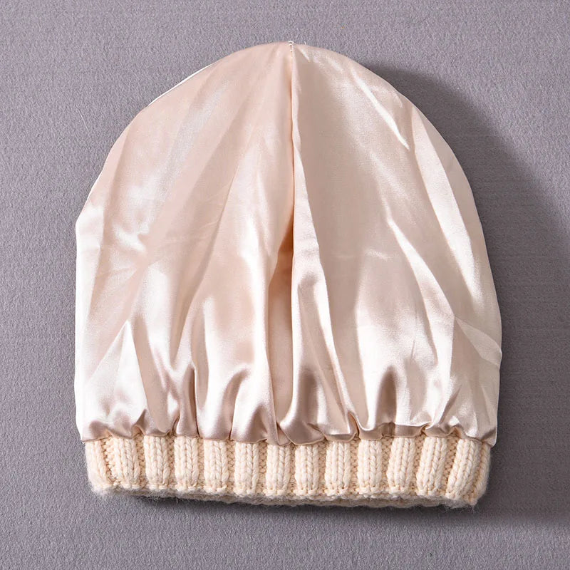 Blue Chunky Knitted Satin Lined Beanie