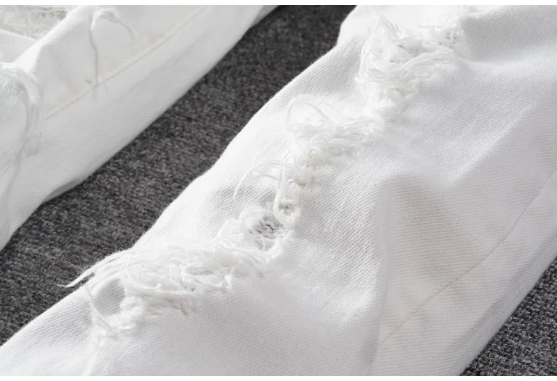 White On White Crystal Distressed Jeans