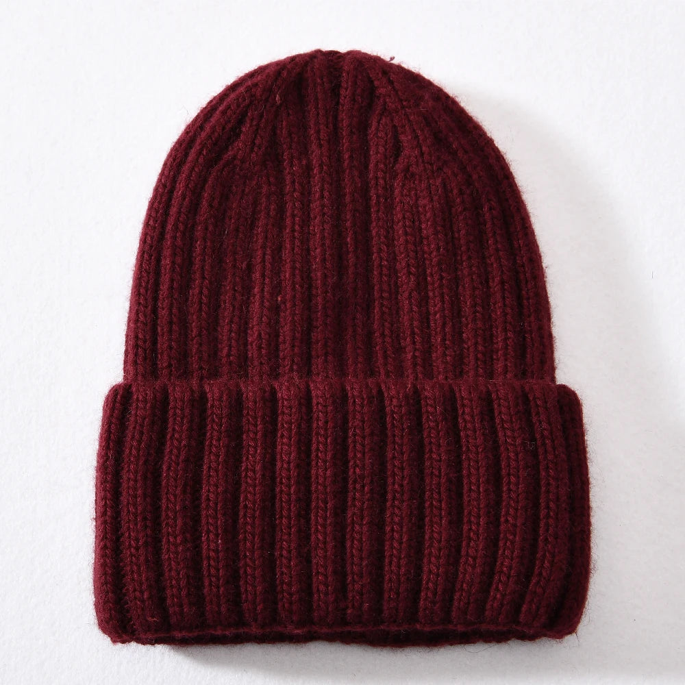 Wine Red Chunky Knitted Satin Lined Beanie