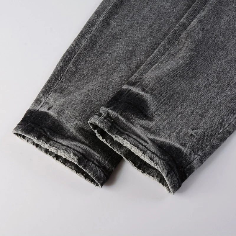 Grey Black Bandana Paisley Patchwork Distressed Jeans
