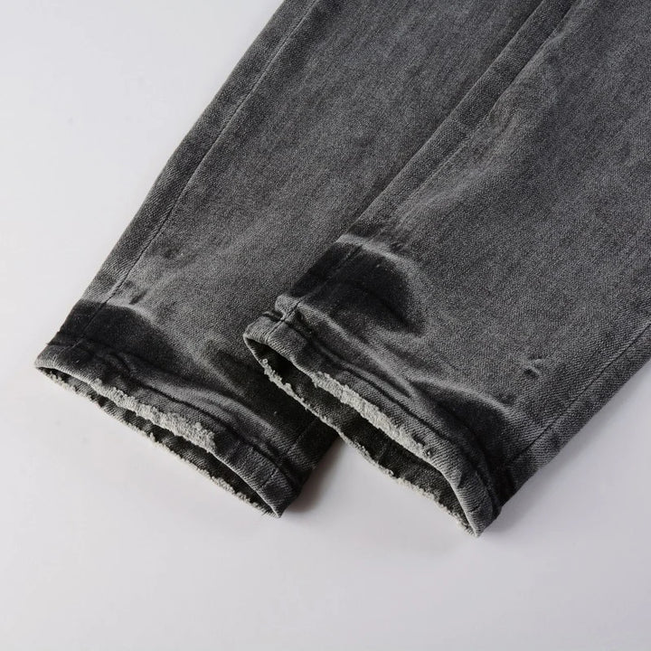 Grey Black Bandana Paisley Patchwork Distressed Jeans