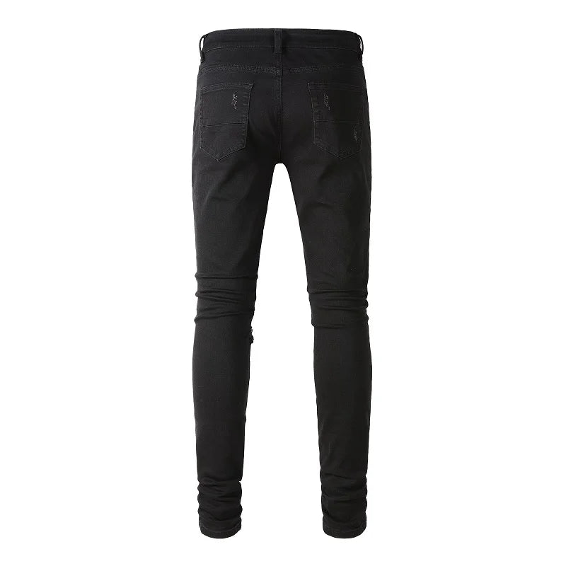 Black White Crystal Mixed Artwork Patch Jeans