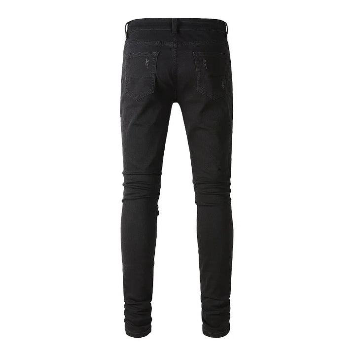 Black White Crystal Mixed Artwork Patch Jeans