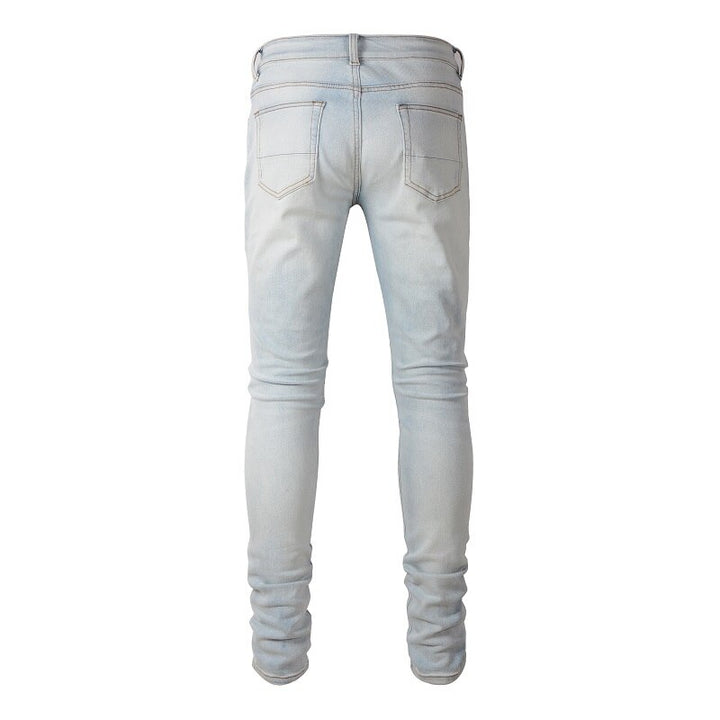 Pale Blue White Ribbed Patchwork Jeans