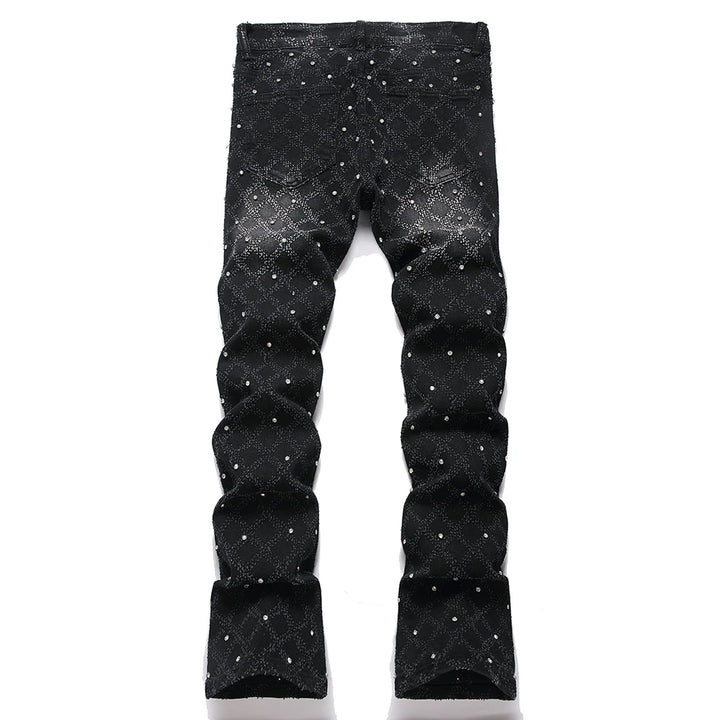 Black Patterned Crystal Bootcut Jeans