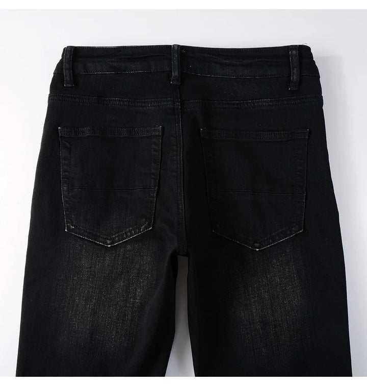 Black White Ribbed Patch Jeans