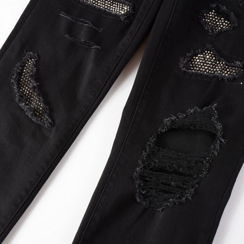 Black Crystal Extended Patchwork Jeans