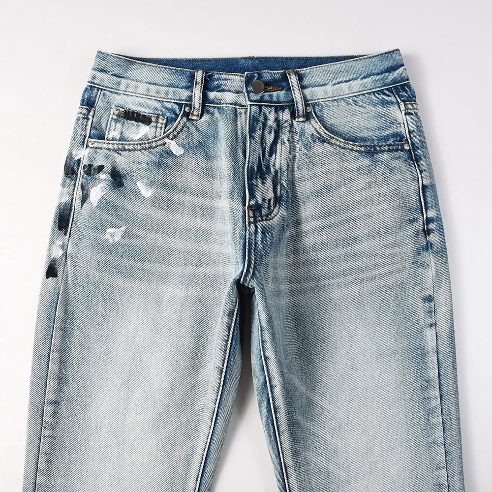 Grey Painted Distressed Bootcut Jeans