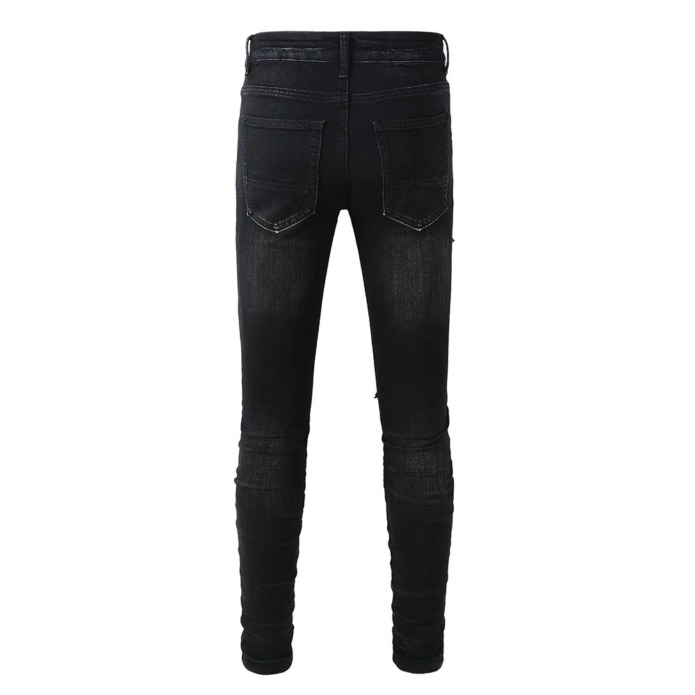 Black Sky Blue Ribbed Velvet Patch Jeans