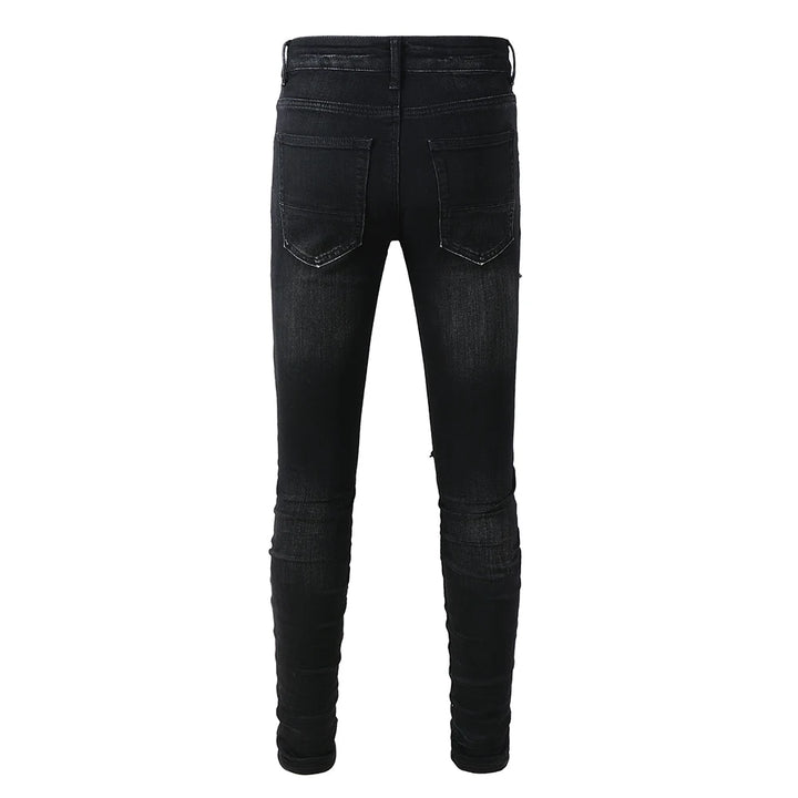 Black Sky Blue Ribbed Velvet Patch Jeans