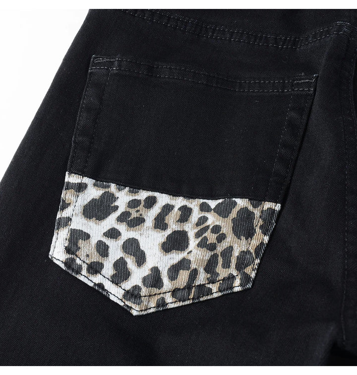 Black Leopard Print Patch Jeans