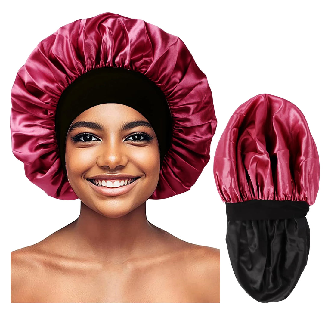 Wine Red Extra Large Double Layer Wider Band Silky Bonnet