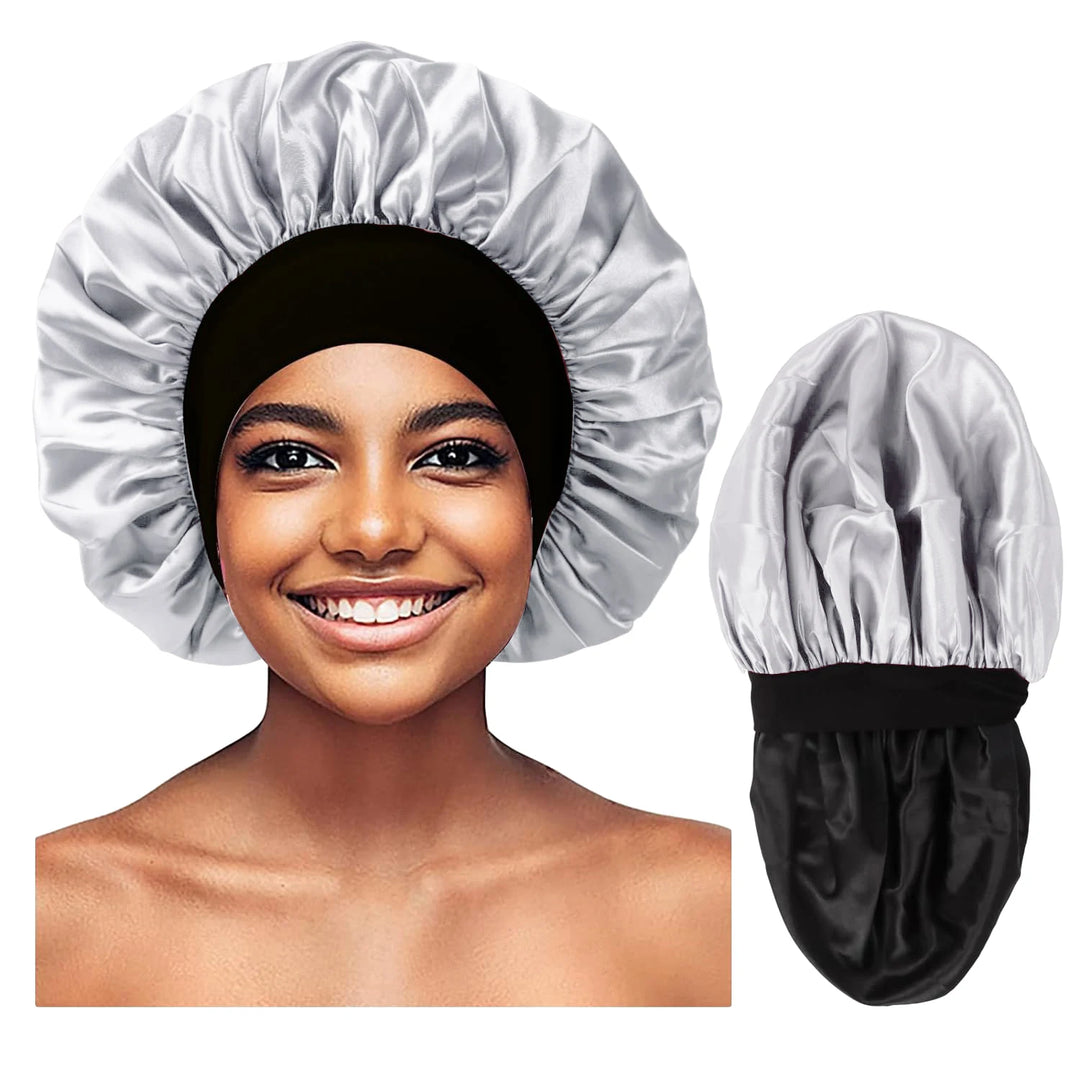 Silver Extra Large Double Layer Wider Band Silky Bonnet