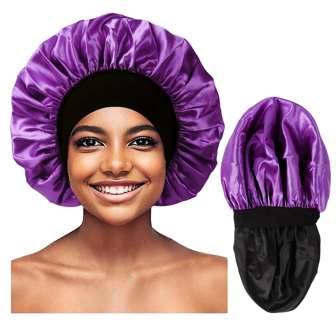 Purple Extra Large Double Layer Wider Band Silky Bonnet