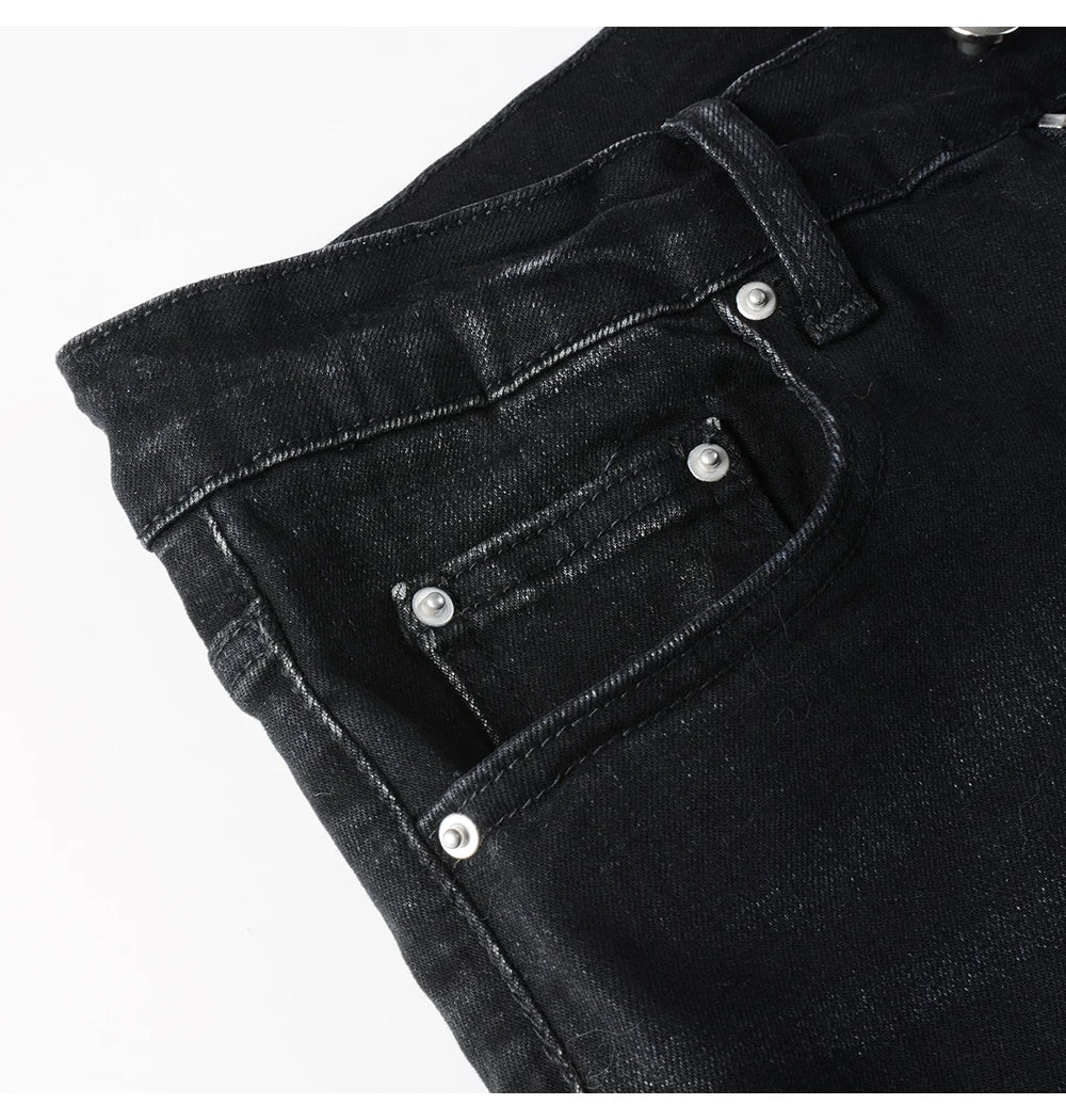 Black Sky Blue Ribbed Velvet Patch Jeans