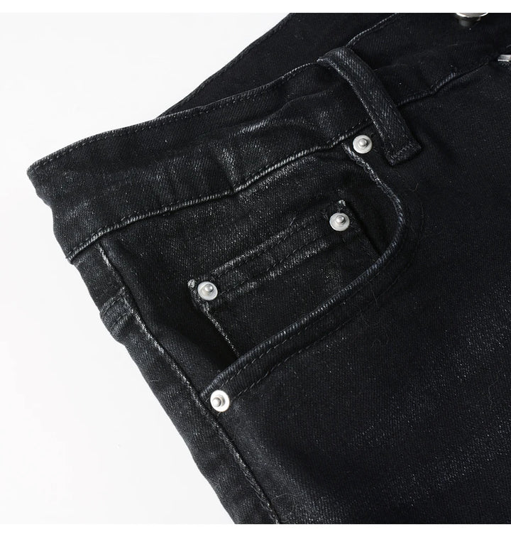 Black Sky Blue Ribbed Velvet Patch Jeans