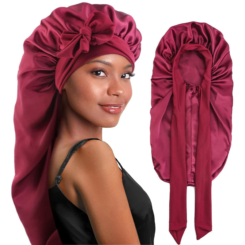 Wine Red Long Silky Bonnet Dreadlock Cap