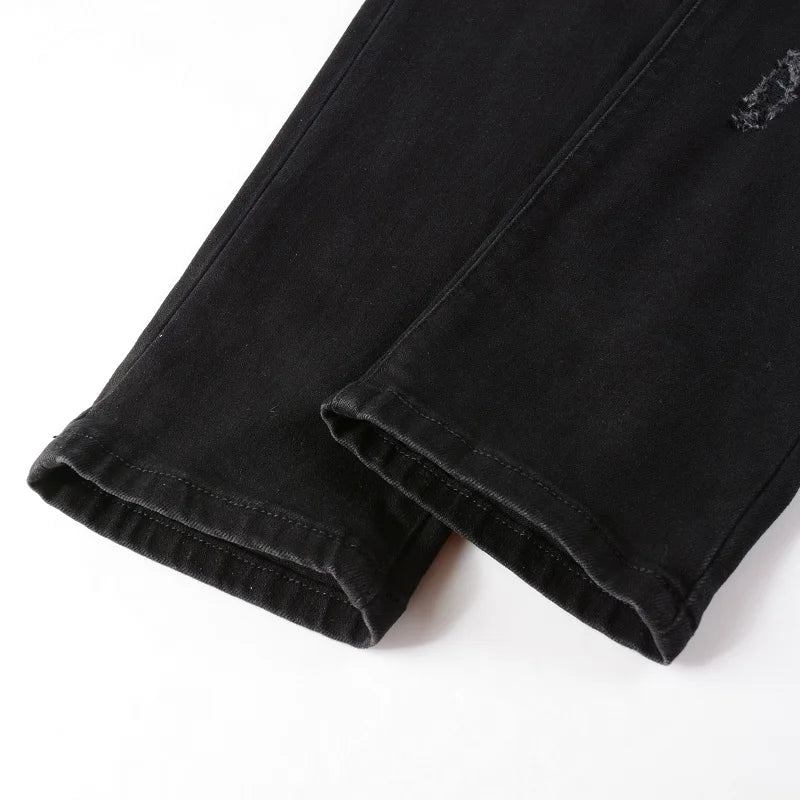 Black White Crystal Mixed Artwork Patch Jeans