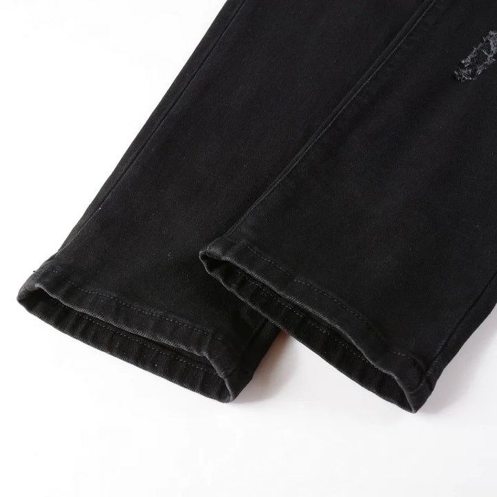 Black White Crystal Mixed Artwork Patch Jeans
