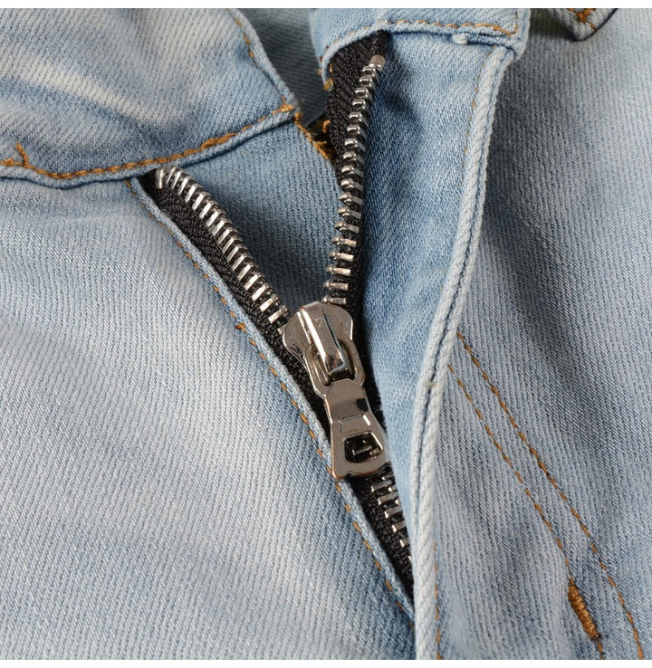 Pale Blue White Ribbed Patchwork Jeans