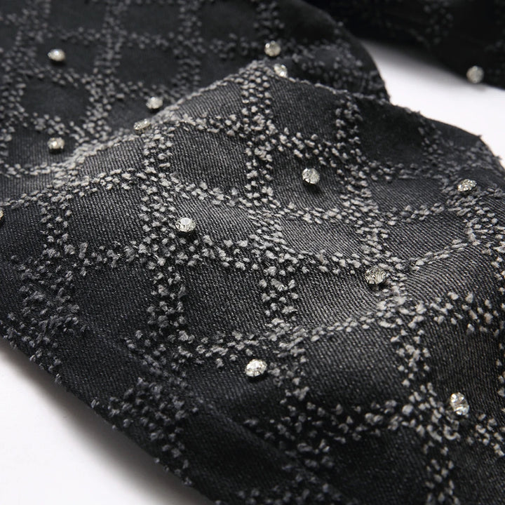 Black Patterned Crystal Bootcut Jeans